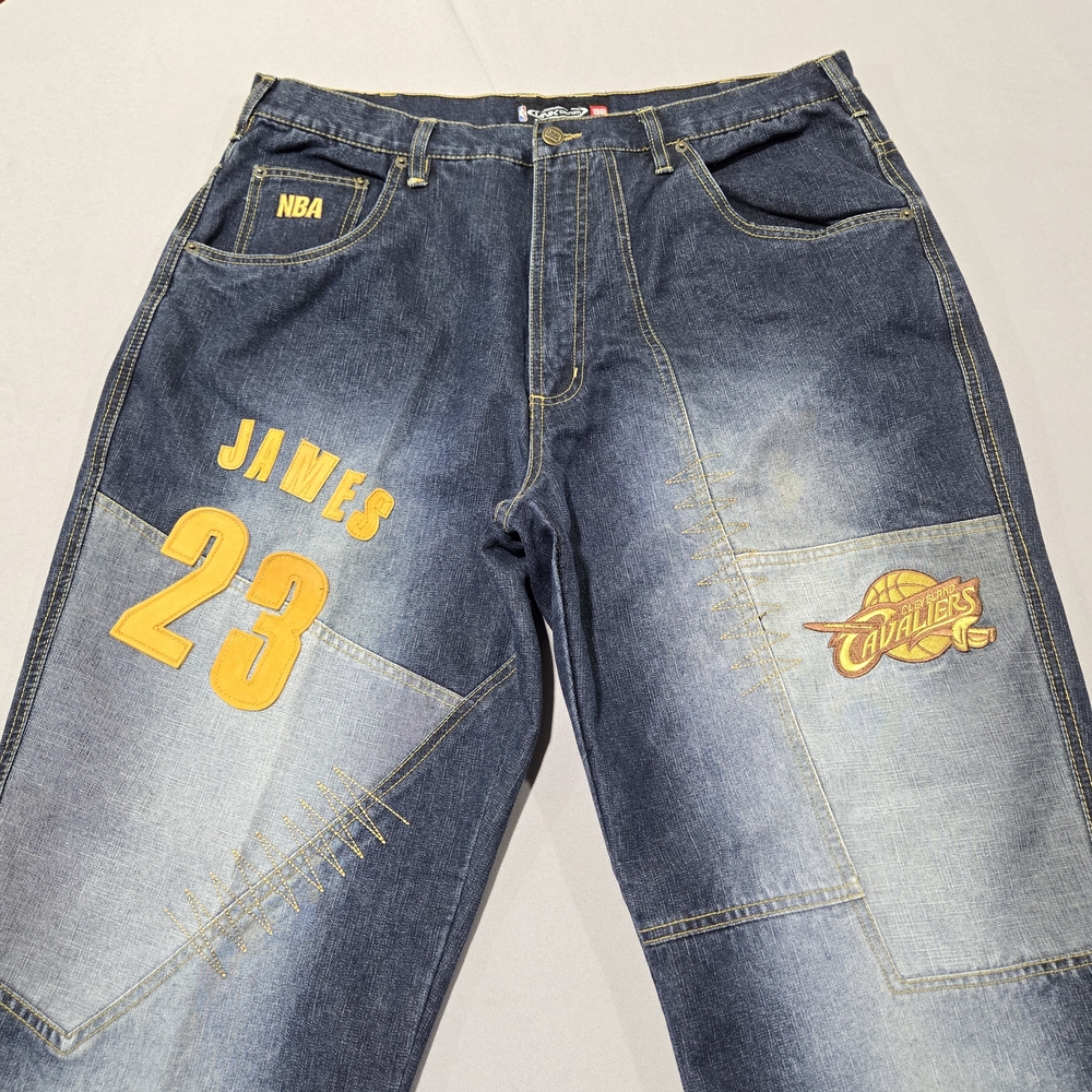 Vtg Y2K UNK 38x33L Denim NBA Cavaliers LeBron James 23 Baggy Blue Jeans Urban